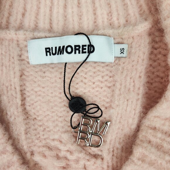 Rumored Oversized V Neck Cable Knit Sweater Size XS Pink New - Picture 3 of 8